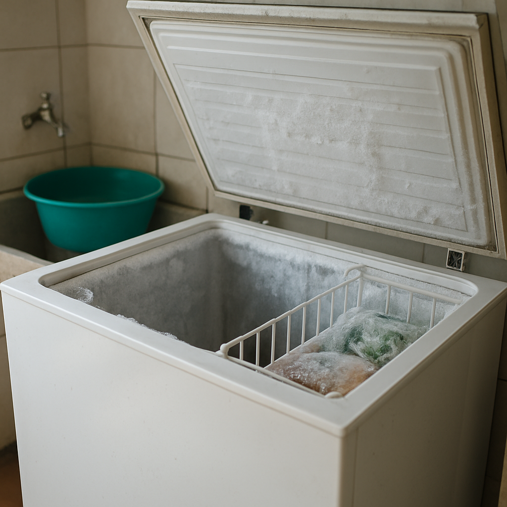 Freezer horizontal Consul aberto em área de serviço